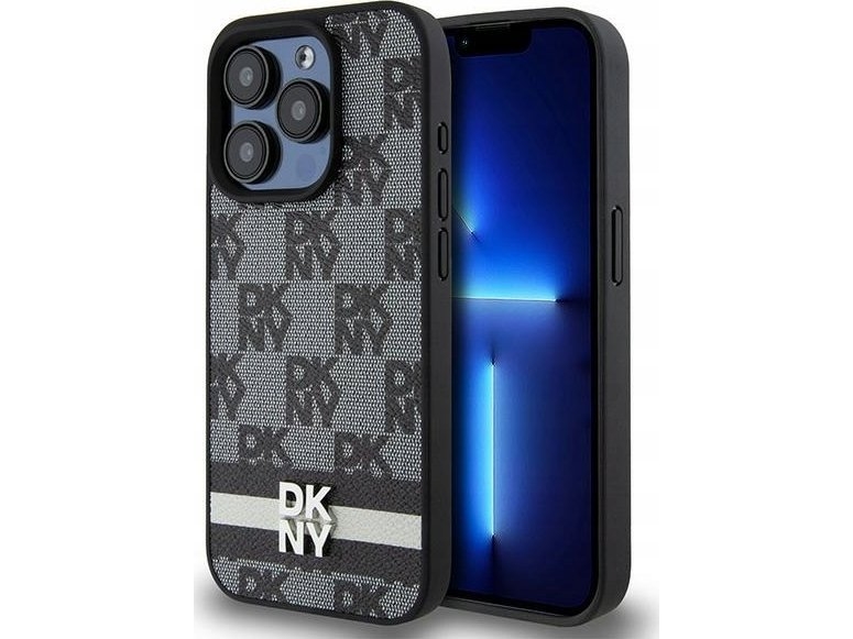 Apple Iphone 15 Pro Dkny Originalcase Mit Karomuster Mono & Bedruckten Streifen (Dkhcp15lpcptssk) Schwarz