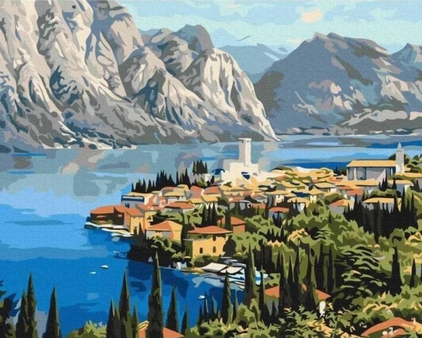 Maalaus numeroiden mukaan - Kaupunki meren rannalla 40x50cm