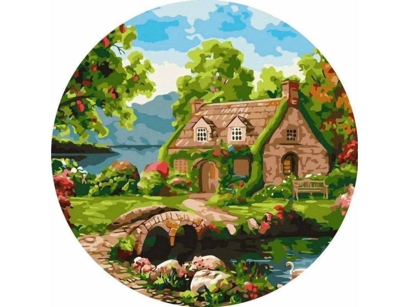 Malen Nach Zahlen Rund - Blühendes Haus 40Cm