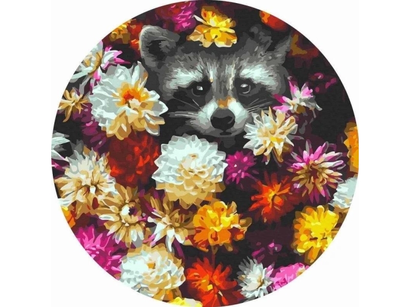 Mal efter tal rundt motiv – vaskebjørn i blomster 40