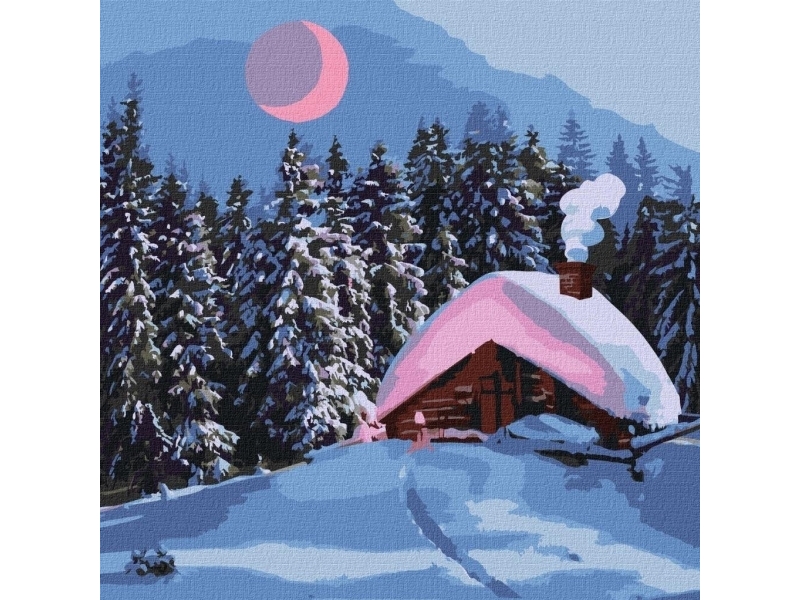 Painting by numbers - Snowy cottage 40x40cm