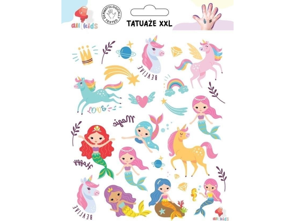 Vaskbare tatoveringer til børn Unicorns Mermaids XXL