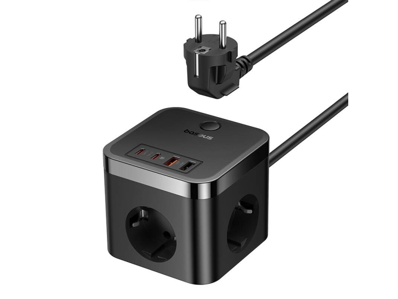Baseus Powercombo 3Ac+2U+2C 30W Vægoplader, 1,5 M (Sort)