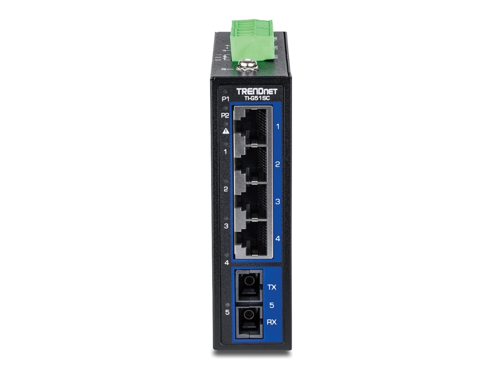 TRENDnet TI-G51SC - Version v1.0R - switch - industriel, med multimode SC-port - 4 x 10/100/1000 + 1 x 1 Gigabit Ethernet - DIN monterbar på skinne, væg-monterbar - TAA-kompatibel