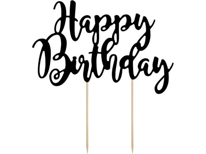 Party Deco Topper Na Tort Happy Birthday, Czarny, 22,5 Cm Uniwersalny