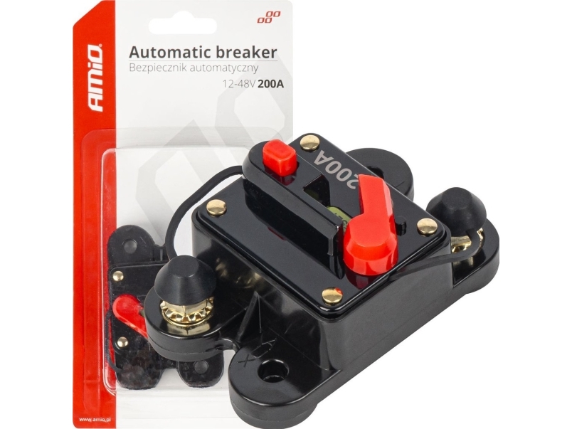 Automatinis automobilinis saugiklis / grandinės pertraukiklis 12-48V 200A AMIO-03830