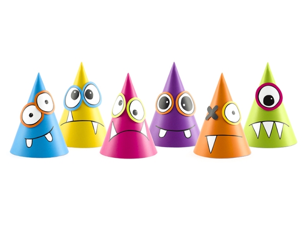 Partydeco Monsterkappen, Mix, 16Cm, Party Hat, Mehrfarbig, Geburtstag, 160 Mm, 10 Cm, 6 Stück(E)
