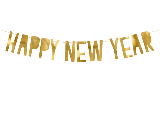 Partydeco Happy New Year, Girlande, Gold, Silvester, Zimmerdecke, Wand, Letter, 100 Mm