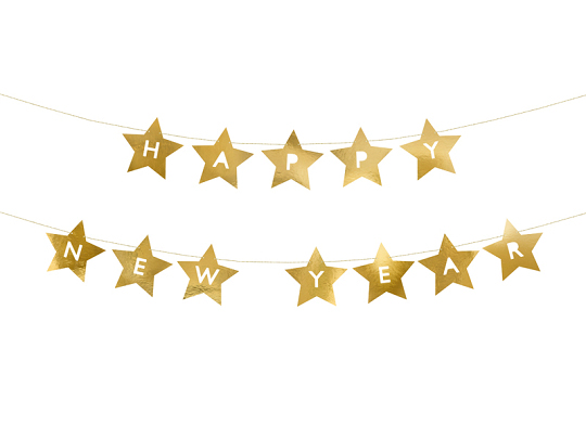 PartyDeco Happy New Year, Girlang, papper, Guld, Monokromatiskt, Nyårsafton, Star | N - A | GameStuff