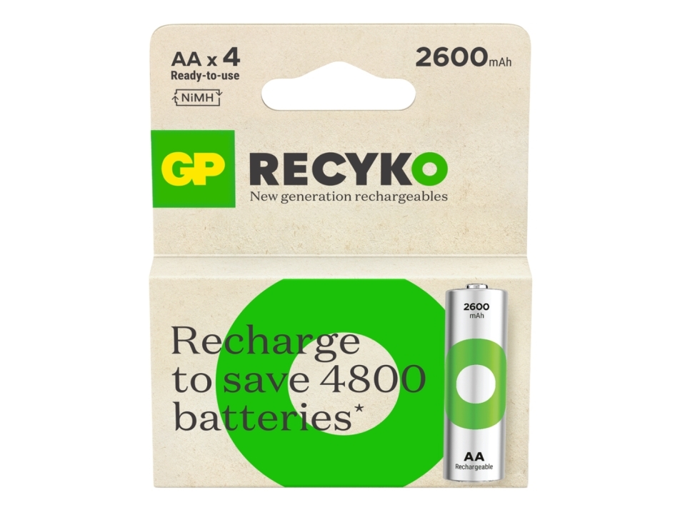 Gp Batteries Recyko Wiederaufladbare Aa-Batterie Nimh 2600 Mah 1,2 V 4 Stück