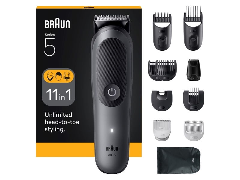Braun AIO5560, Svart, Grå, 0,5 mm, 2,1 cm, Batteri, 120 min, Inbyggt batteri | Hårvård - Skägg- / Hårtrimmer - Skäggtrimmer | GameStuff
