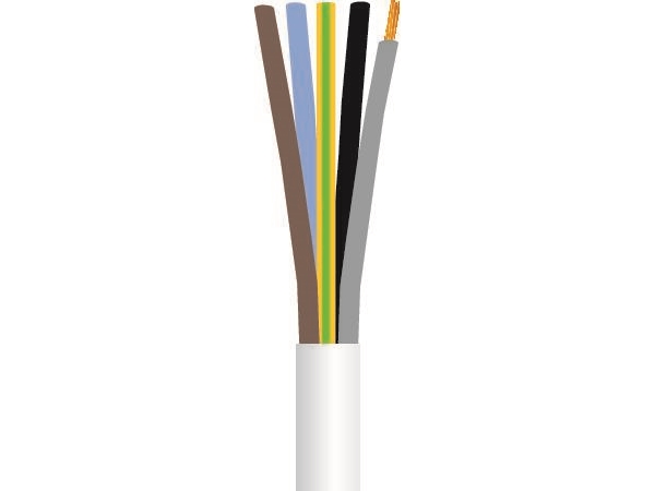 Kabel rund, PVC5G1,5 mm² PKAJ vit 300/500Vring, kabeldiameter 11,6 mm - (50 meter)