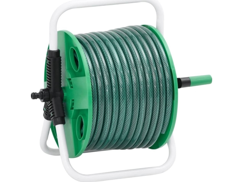 Fritstående slangetromle med fittings, 0,5, 50 m, grøn, PVC