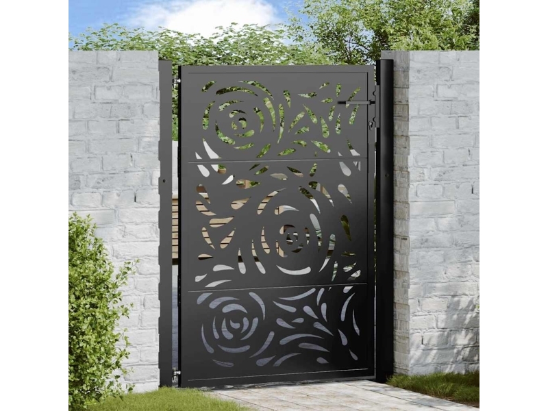 Trädgårdsgrind svart 105x130 cm stålmönster flamma | Grill, Bål & Terrasse - Terrass - Staket & Avskärmning | GameStuff