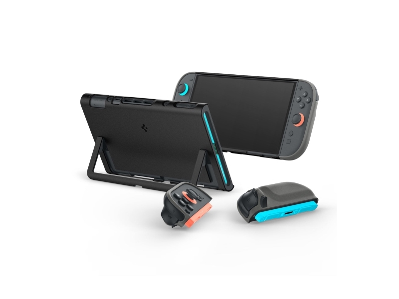 Spigen Nano Pop, kansi, Nintendo, musta, harmaa, polykarbonaatti, termoplastinen polyuretaani (TPU), Nintendo Switch
