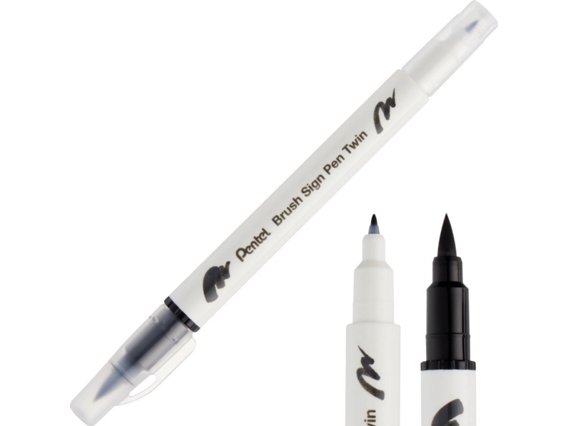 Pentel penselmarker Brush, dobbeltspids sort SESW30C-T101