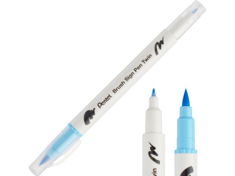 Pentel Brush Pen Doppelseitig Hellblau Sesw30c-T136