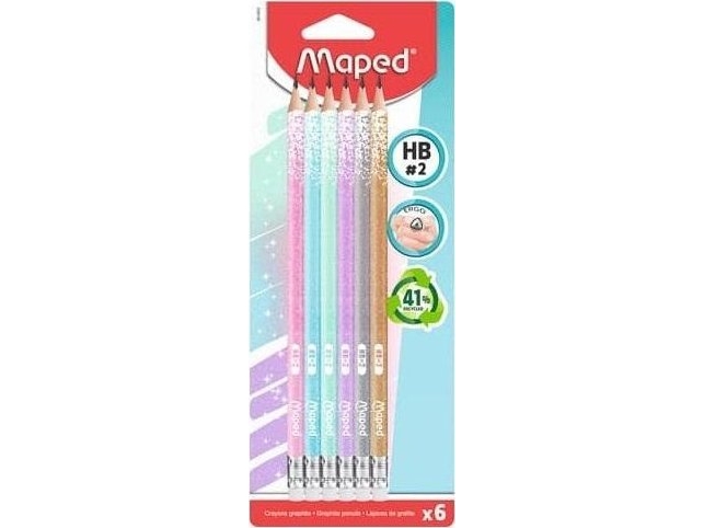 Ołówek Z Gumką Glitter Brokat Hb 6Szt. Maped Edukamp