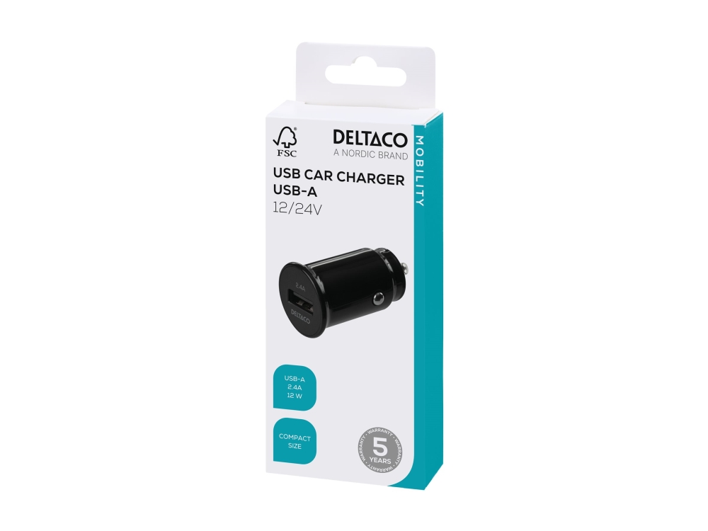 DELTACO USB-CAR123 - Strömadapter för bil - 12 Watt - 2.4 A (USB) - svart | Tele & GPS - Batteri & Laddare - Billaddare | GameStuff