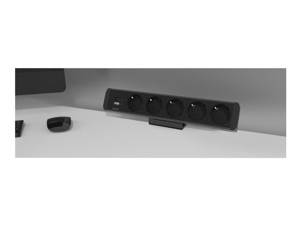 Deltaco Office - Stikdåse - Ac 100-240 V - 21 Watt - Input: Gst18 - Output-Stikforbindelser: 7 (24 Pin Usb-C, Usb, Power Cee 7/3) - 15 Cm Ledning - S