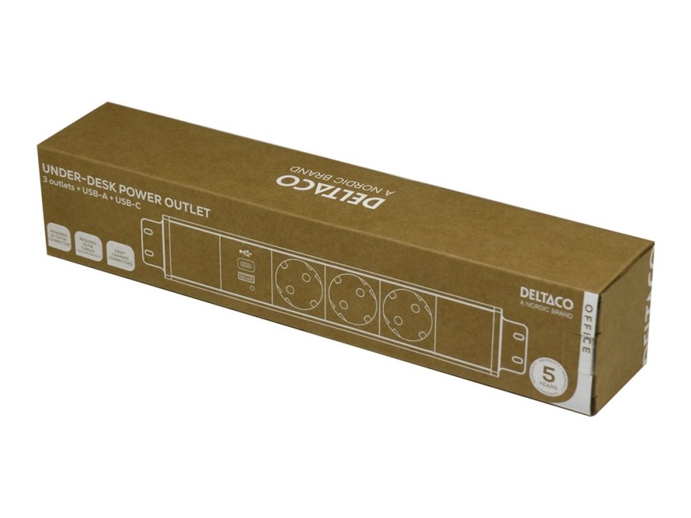 Deltaco Office - Stikdåse - 1 Ind, 2 Ud, 1X21w A+C Usb-Oplader, Gst18 Kapsler, Under Skrivebordet - Ac 100-240 V - Input: Gst18 - Output-Stikforbinde