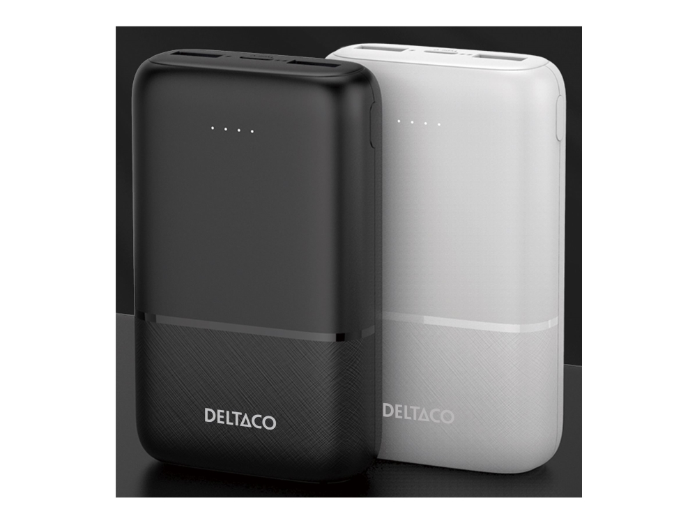 DELTACO - Strömförsörjningsbank - 10000 mAh - 37 Wh - 10.5 Watt - 2.1 A - 3 utdatakontakter (2 x USB, 24 pin USB-C) - vit | Tele & GPS - Batteri & Laddare - Strömförsörjningsbanker | GameStuff
