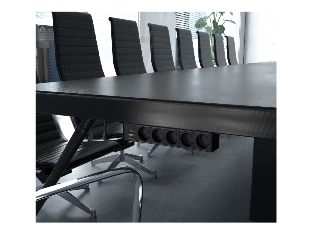 Deltaco Gt-1105, Ac + Usb A + Usb C, Cee 7/3, Tisch/Bank, Schwarz, Aluminium, Kunststoff, 50/60 Hz