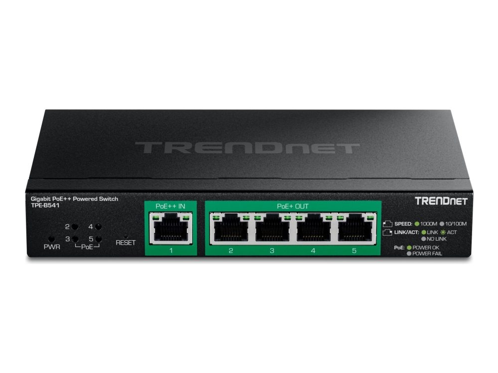 TRENDnet TPE-B541 - Version v1.0R - switch - driven, med PoE genomströmning - smart - 5 x Gigabit Ethernet - väggmonterbar - PoE++ (60 W) - TAA-kompatibel | Datortillbehör - Nätverk - Switchar | GameStuff