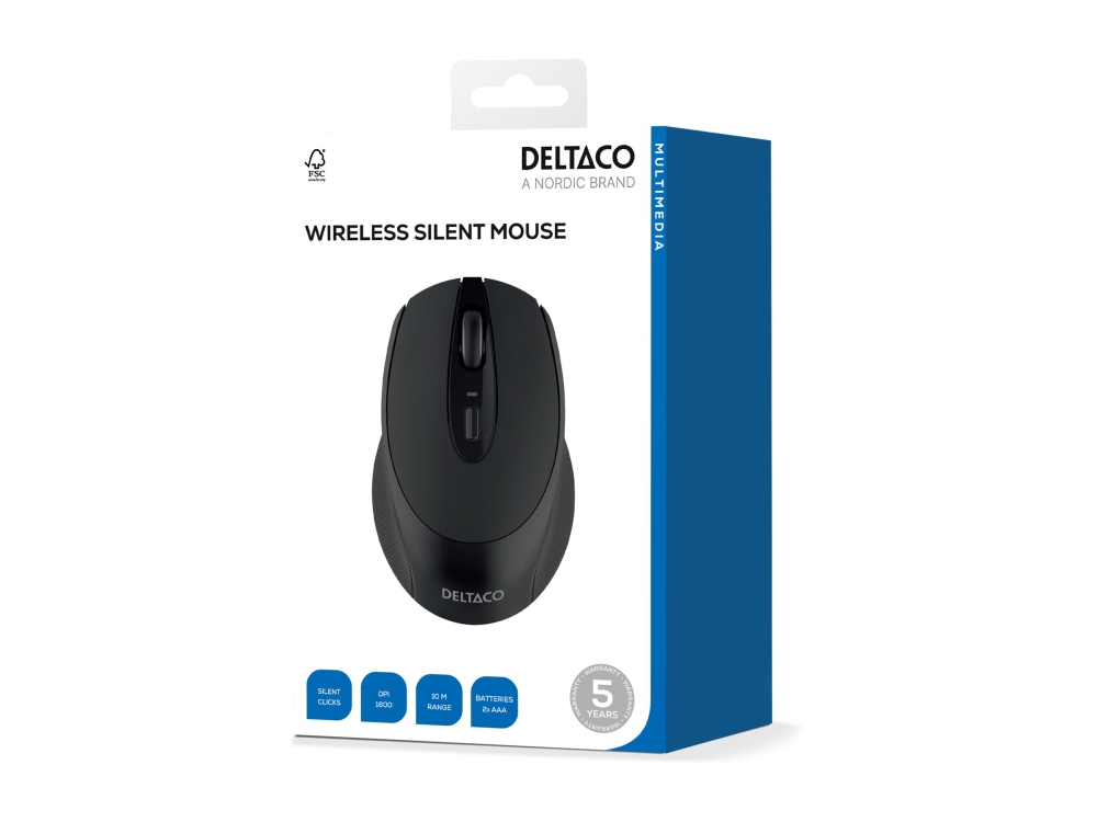 Deltaco Ms-804 - Mus - Kompakt - Optisk - 4 Knapper - Trådløs - 2.4 Ghz - Trådløs Modtager (Usb) - Mørkegrå