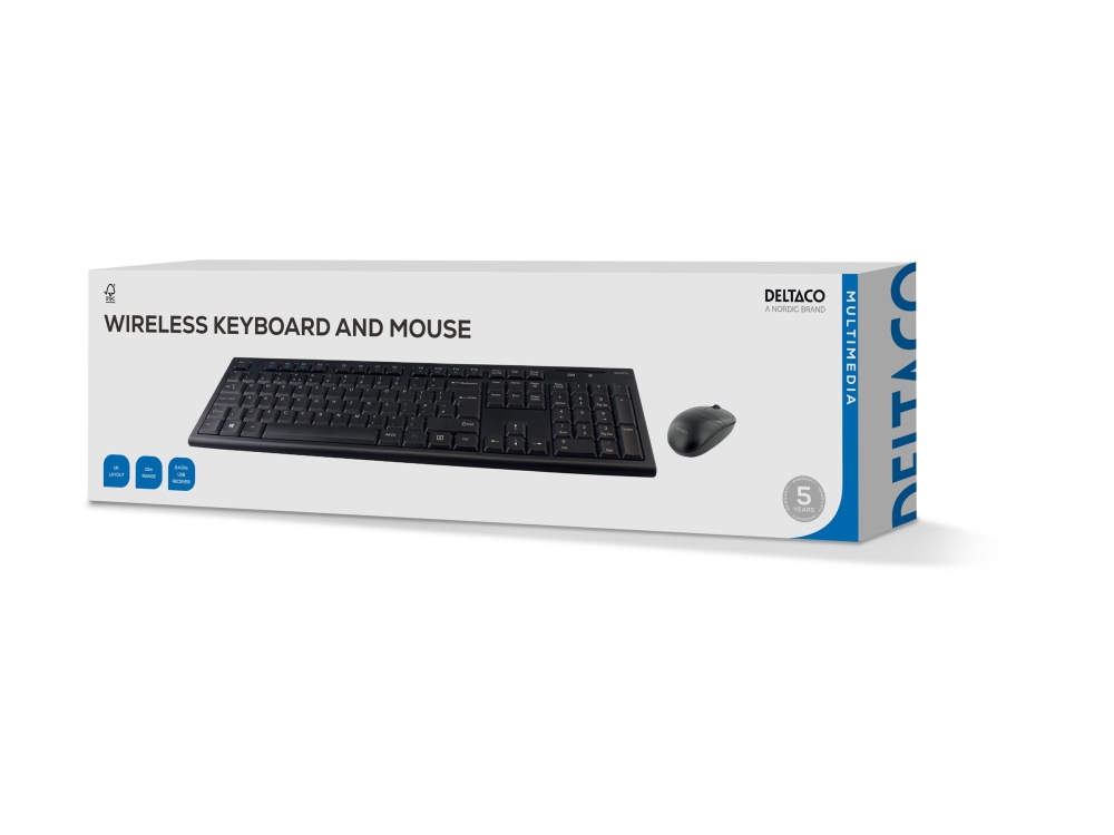 Deltaco - Sæt Med Mus Og Tastatur - Trådløs - 2.4 Ghz - Uk - Sort