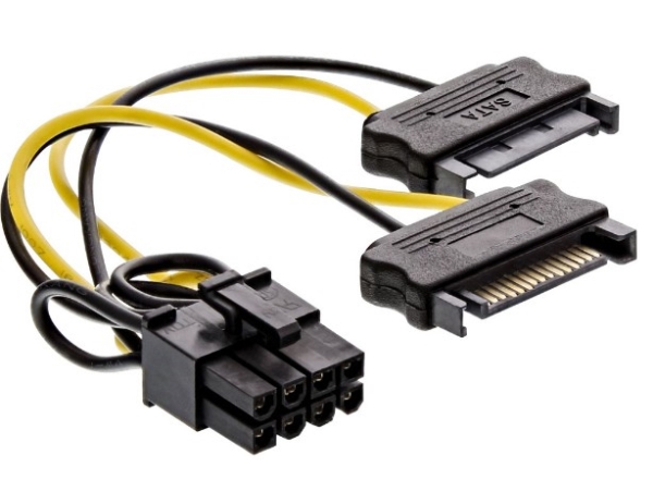 Inline 26628D, 2 X Sata 15 Stikben, Pci-E (8-Pin), 0,15 M, Hanstik, Hunstik, Lige