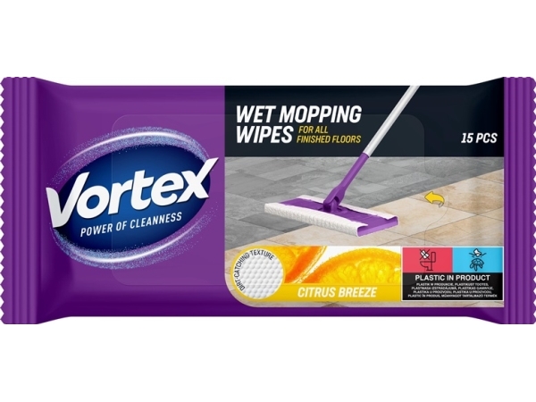 Mop Wipes Vortexwet Citrus Breeze 15Pcs