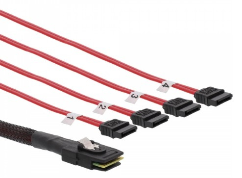 Inline 27610C, 0,5 M, Mini Sas Sff-8087 Male, 4X Sata, Hanstik/Hanstik, Rød, 35 G