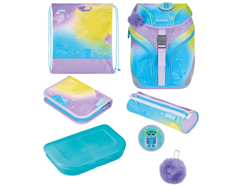 Herlitz Softlight Greenline Little Monster, Madpakke, Penalhus, Pencil Pouch, Skoletaske, Sportstaske, Pige, Grad & Grundskole, Rygsæk, 18 L, Sidelom