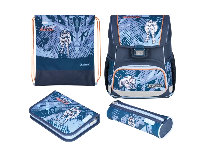 Herlitz Loop Plus Techmech, Penalhus, Pencil Pouch, Skoletaske, Sportstaske, Dreng, Grad & Grundskole, Rygsæk, 17 L, Frontlomme, Sidelomme