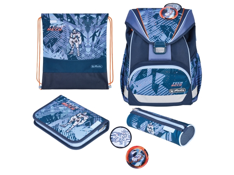 Herlitz Ultralight Plus Techmech, Penalhus, Pencil Pouch, Skoletaske, Sportstaske, Dreng, Grad & Grundskole, Rygsæk, 16 L, Frontlomme, Sidelomme