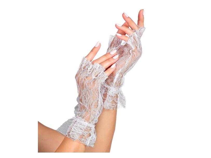 Weiße Fingerlose Spitzenhandschuhe