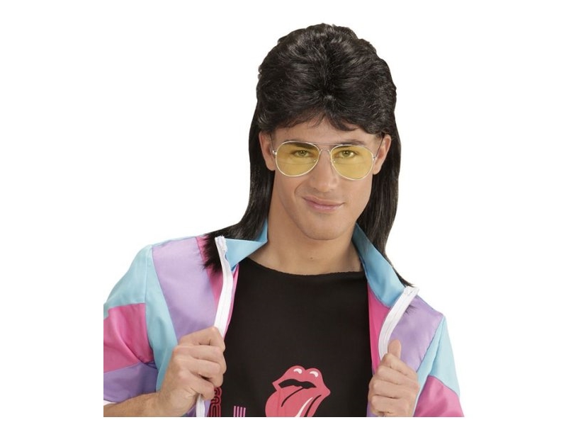 80er mullet paryk, sort