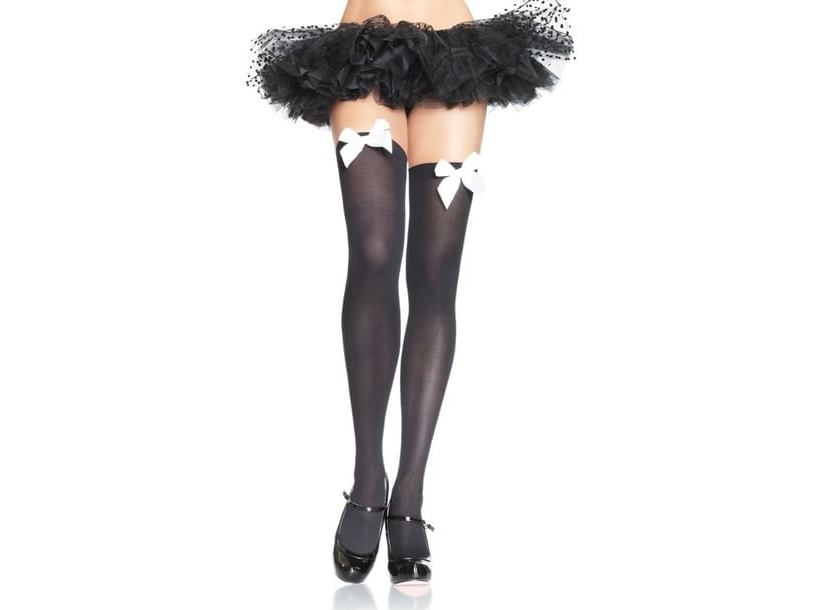 Sorte Knæstrømper med Hvide Sløjfer Deluxe - One size