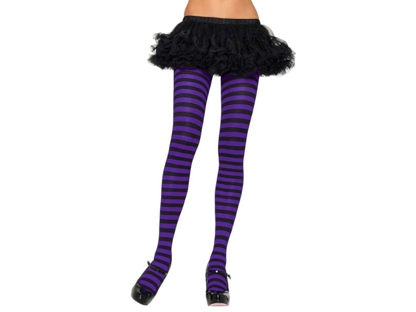 Sort og lilla stribede strømpebukser