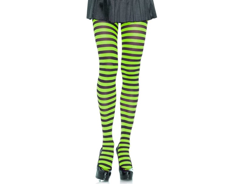 Schwarze Und Lime Gestreifte Strumpfhose