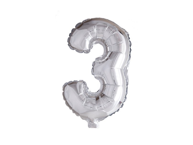 Foliennummer Ballon 3 Silber, 41 Cm