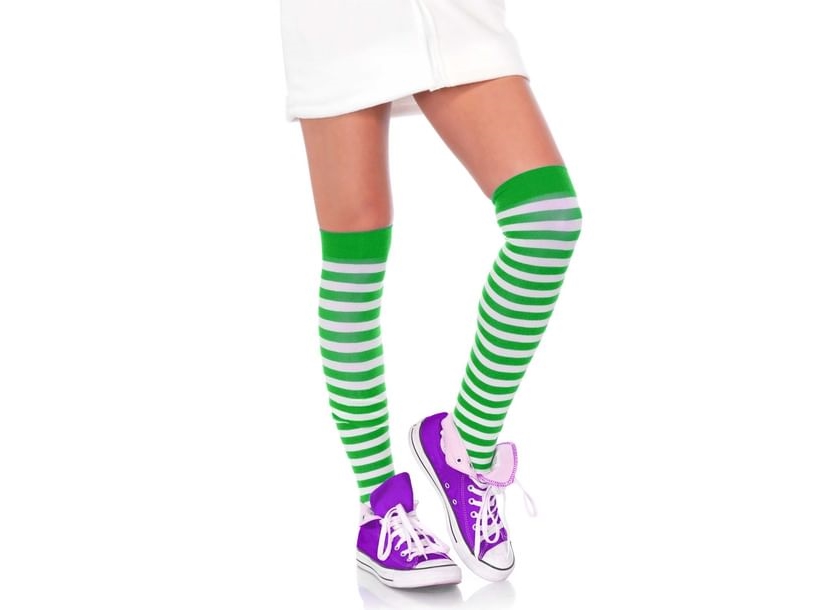 Hvid og grøn stribede stockings