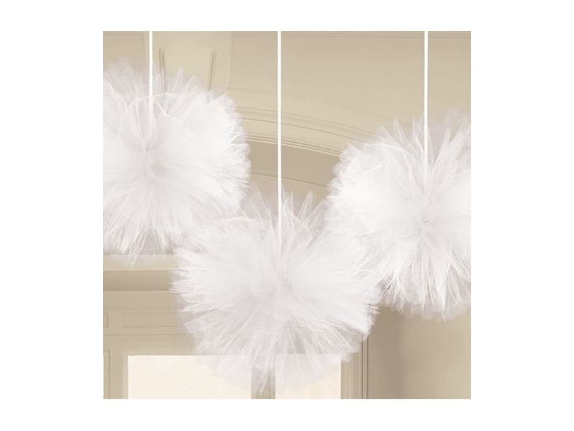 Pompons Aus Tüll, Weiß