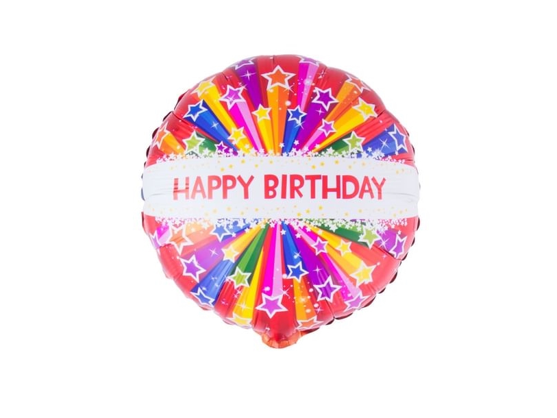 Folieballon Rund Birthday, Stjerner