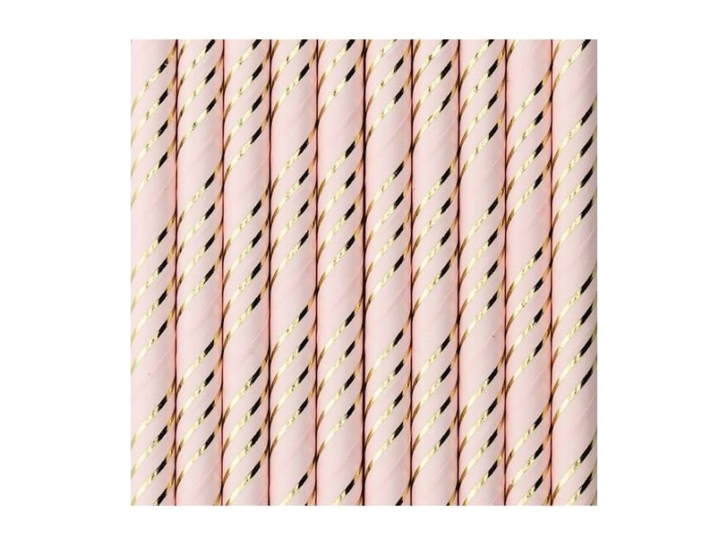 Papierstrohhalme Rosa, Gold Gestreift