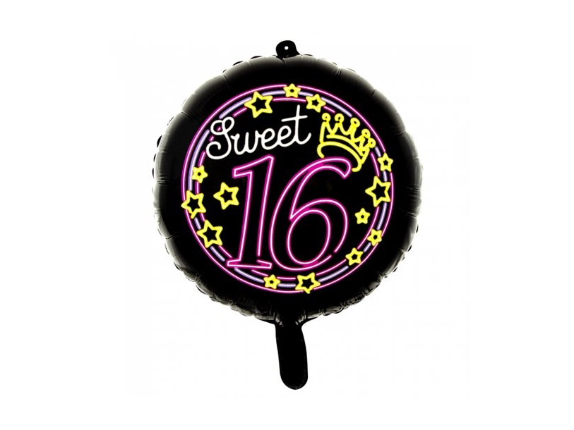 Runder Folienballon Sweet 16 Neon, 46 Cm