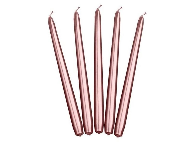 Party Deco Taper Candle, Metallic, Rose Gold, 24 Cm, 10 Pcs., Universal