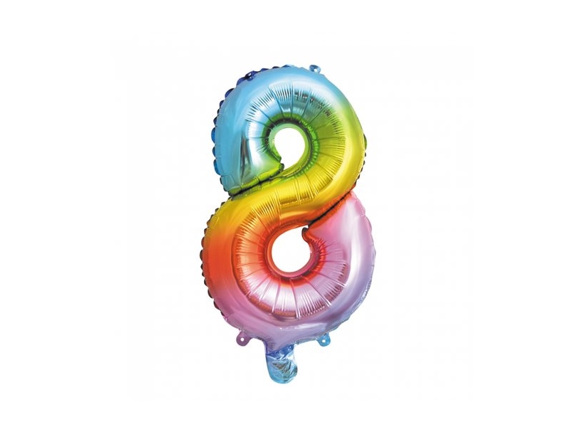 Folie Nummer Ballon 8 Regenbogen, 41 Cm