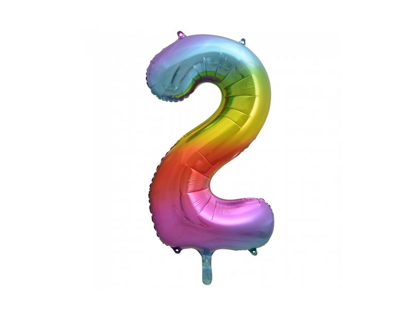 Folie Nummer Ballon 2 Regenbogen, 86 Cm